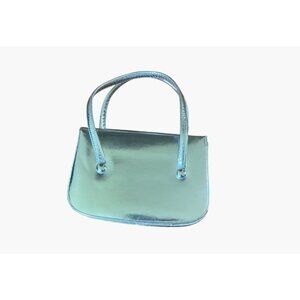 Vintage Silver Metallic Small Handbag With Accordion Sides & Top Handle